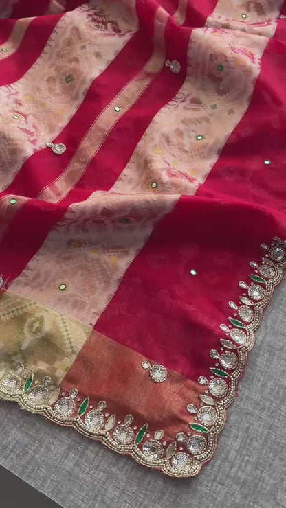 Kutdana Pearl Sequins And Resham On Patola Silk Banarasi · 48 Artisan Hours of work · The Riwaayat Edit