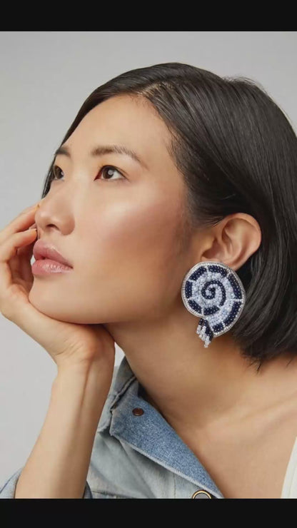 High Tide Big Blue Shell Earrings with Pearl Beads