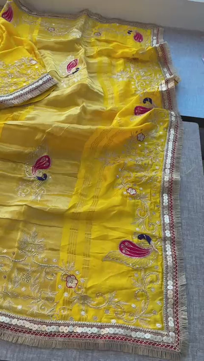 Sequins Resham And Kutdana On Gajji Silk Lakdi Patta · 40 Artisan Hours of work · The Mehfil Edit