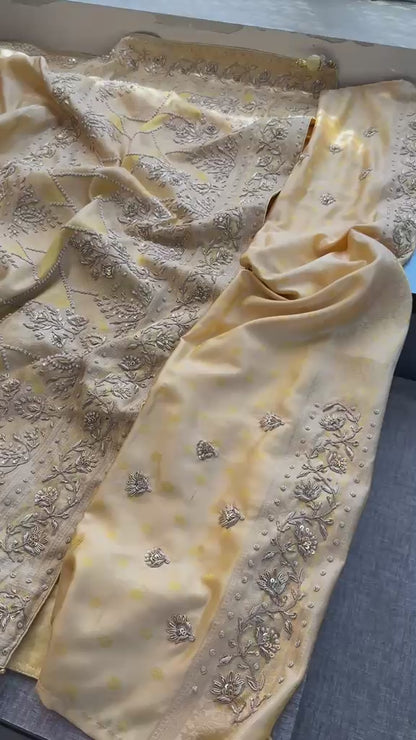 Zardozi Sequins And Pearl On Munga Silk Banarasi · 72 Artisan Hours of work · The Rajnandini Edit