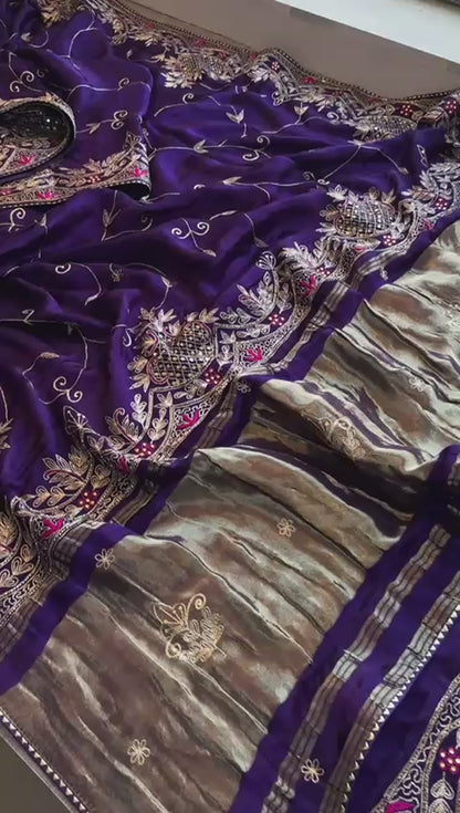 Sequins Resham And Kutdana On Gajji Silk Lakdi Patta · 40 Artisan Hours of work · The Riwaayat Edit