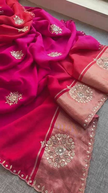 Zardozi Gotta Patti And Kutdana On Munga Silk Lakdi Patta · 26 Artisan Hours of work · The Rangrez Edit