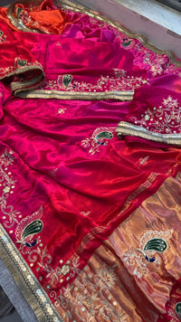 Pure Gajji Silk Lagdi Patta Saree With Sequence, Resham & Kutdana Handwork