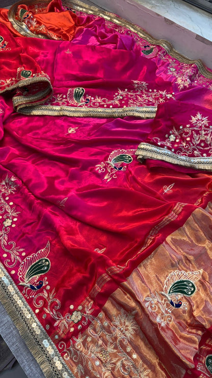 Sequins Resham And Kutdana On Gajji Silk Lakdi Patta · 40 Artisan Hours of work · The Mehfil Edit