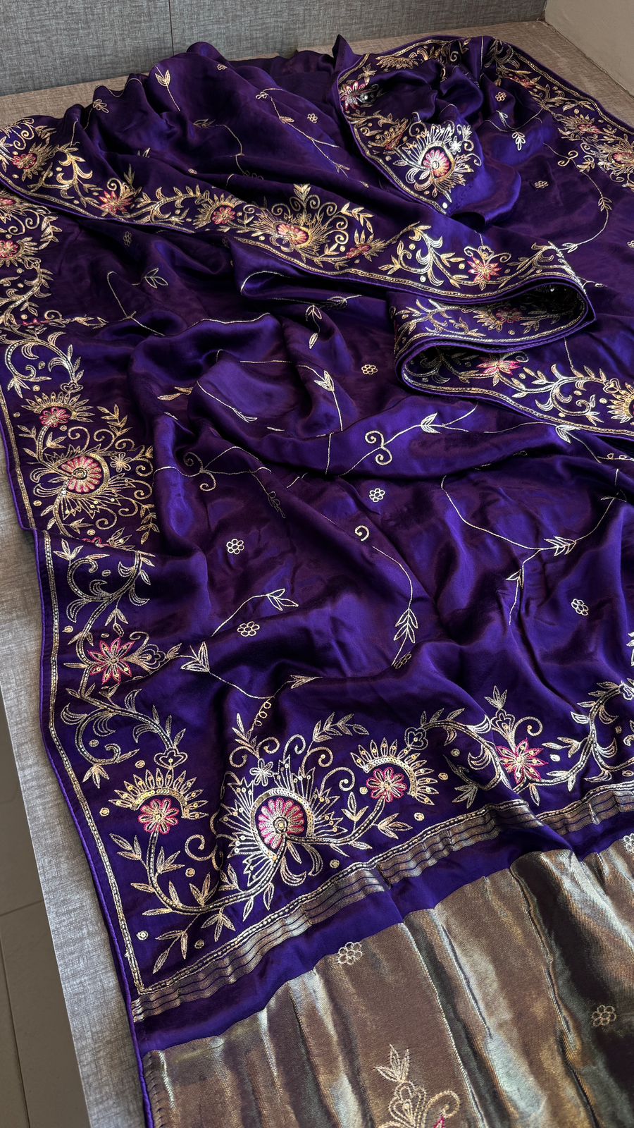 Sequins Resham And Kutdana On Gajji Silk Lakdi Patta · 40 Artisan Hours of work · The Riwaayat Edit