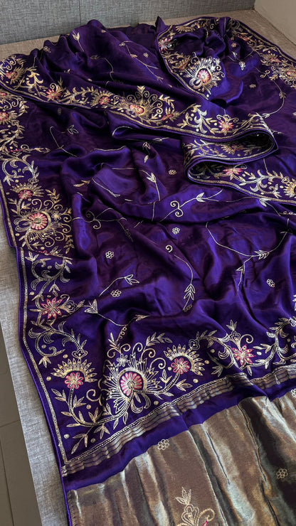 Sequins Resham And Kutdana On Gajji Silk Lakdi Patta · 40 Artisan Hours of work · The Riwaayat Edit