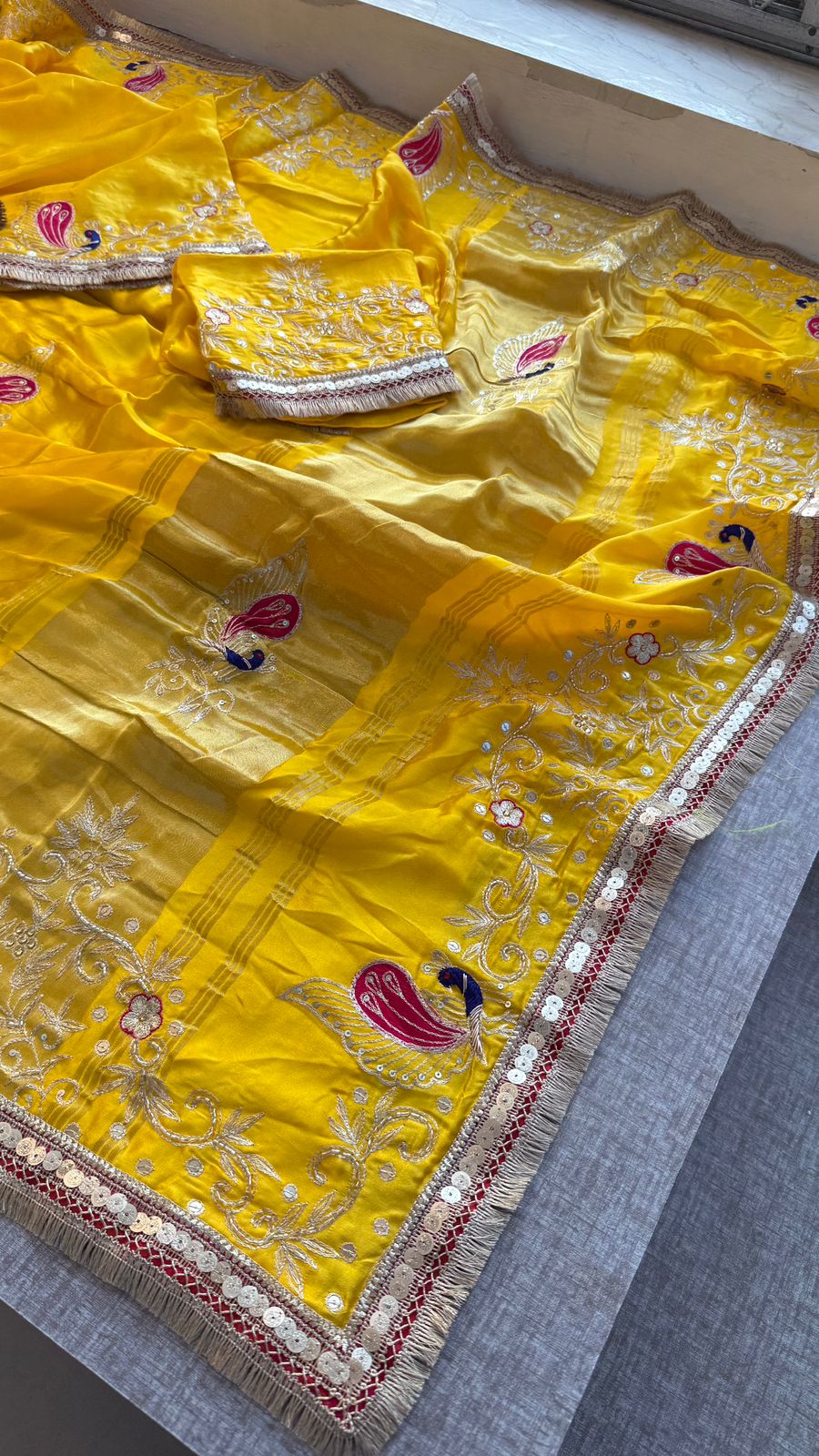 Pure Gajji Silk Lagdi Patta Saree With Sequence, Resham & Kutdana Handwork