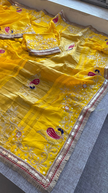 Sequins Resham And Kutdana On Gajji Silk Lakdi Patta · 40 Artisan Hours of work · The Mehfil Edit