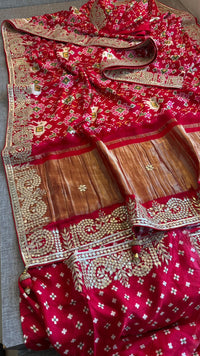 Rangila Aura Pure Gajji Silk Lagdi Patta Saree with Digital Print & Gotapatti Work