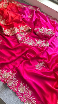 Pure Gajji Silk Lagdi Patta Saree With Zardozi & Pearl Handwork