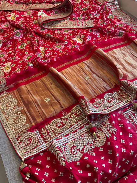 Rangila Aura Pure Gajji Silk Lagdi Patta Saree with Digital Print & Gotapatti Work