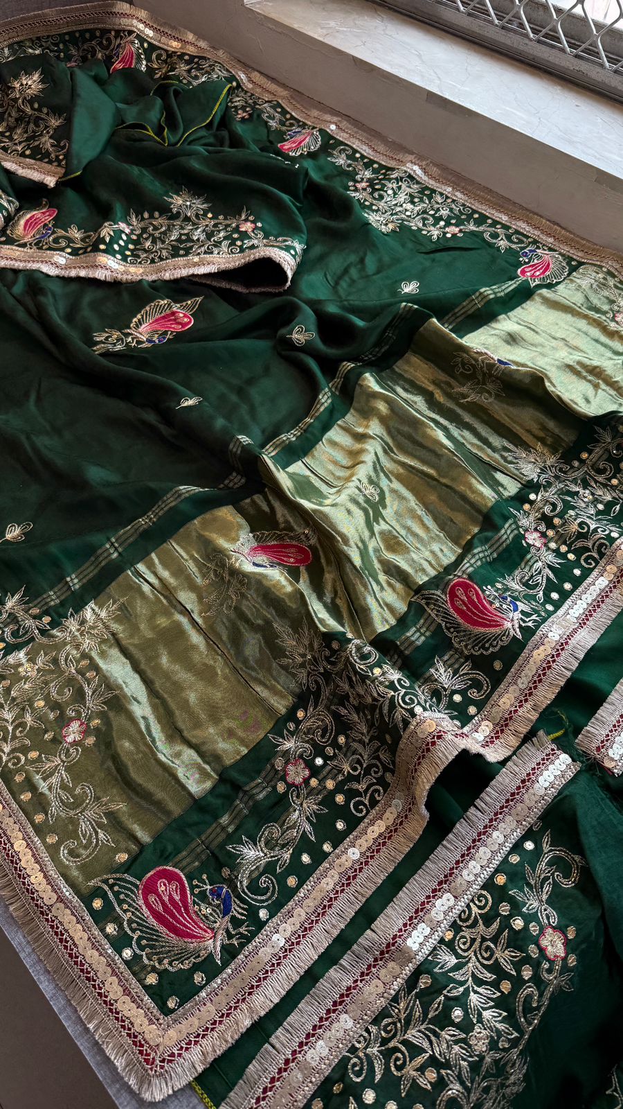 Pure Gajji Silk Lagdi Patta Saree With Sequence, Resham & Kutdana Handwork