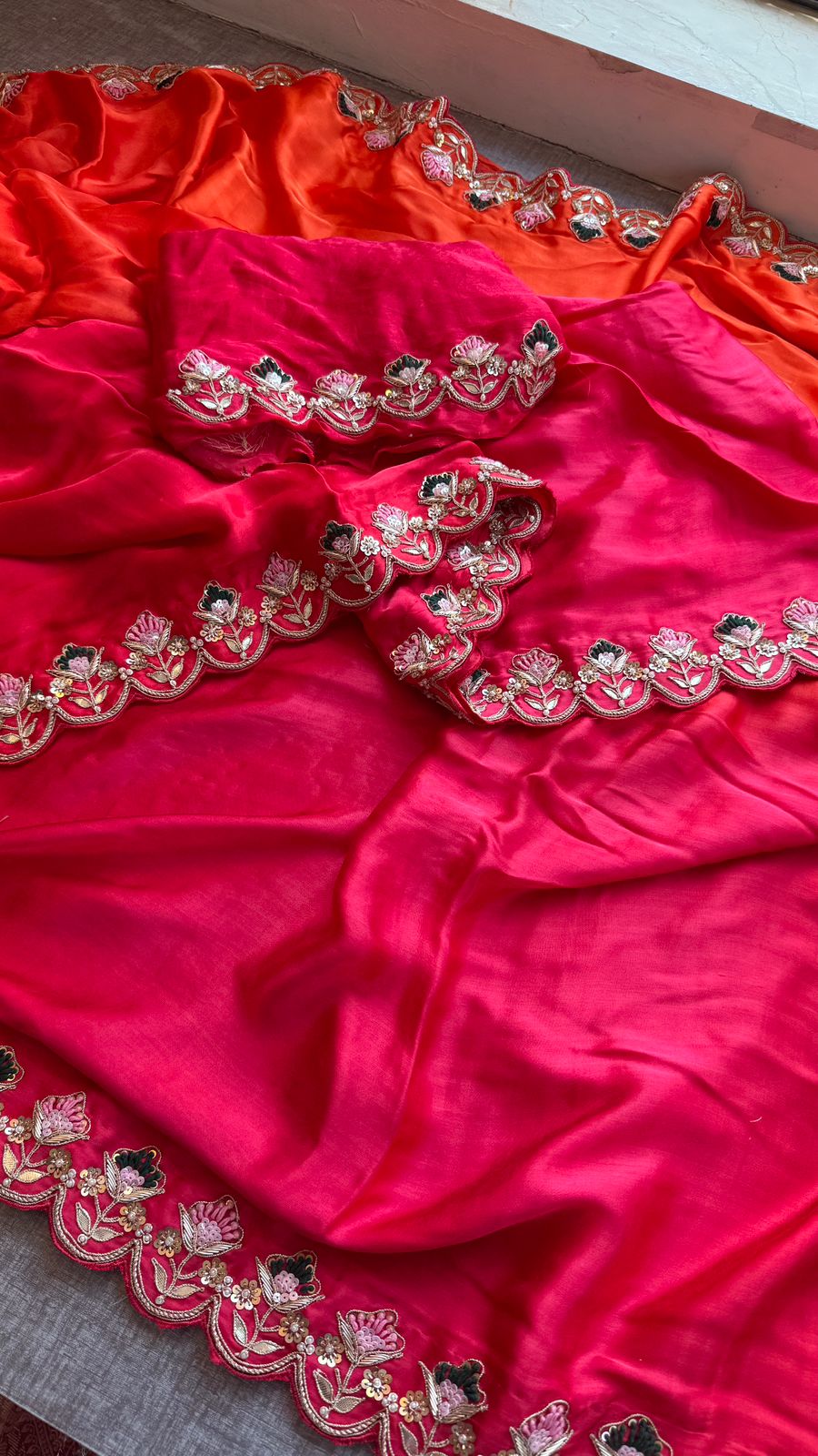 Pure Gajji Silk Lagdi Patta Saree With Zardozi, Gotapatti & Pearl Work