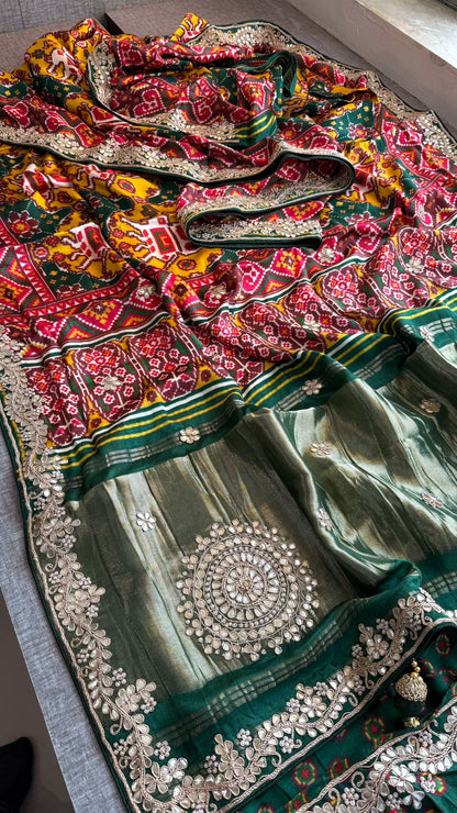 Gotta Patti And Zardozi On Gajji Silk Lakdi Patta Digital Print · 36 Artisan Hours of work · The Zari Edit