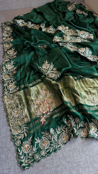 Zardozi And Pearl On Gajji Silk Lakdi Patta · 48 Artisan Hours of work · The Noor Edit
