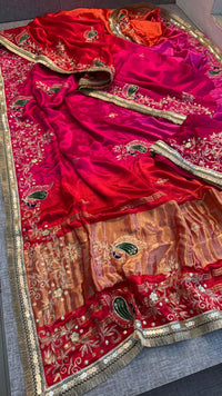 Pure Gajji Silk Lagdi Patta Saree With Sequence, Resham & Kutdana Handwork