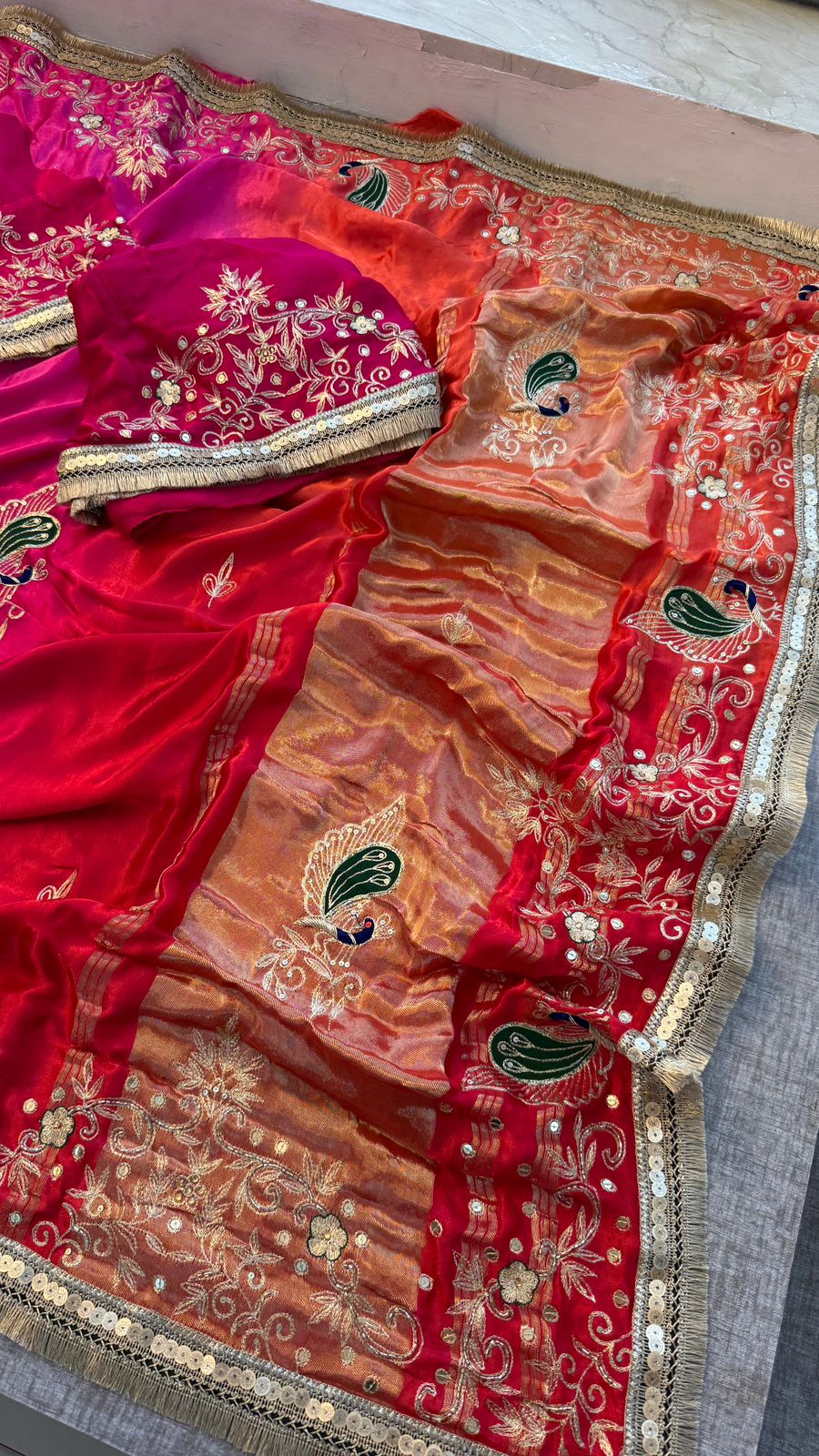 Sequins Resham And Kutdana On Gajji Silk Lakdi Patta · 40 Artisan Hours of work · The Mehfil Edit