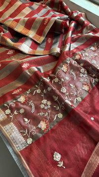 Shaahi Noor Pure Soft Silk Banarasi Saree with Handcrafted Zardozi & Pearl Accents
