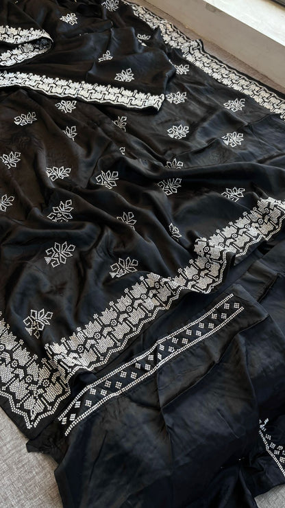 Swarovski Crystal Embellishment On Pure Satin Silk · 80 Artisan Hours of work · The Sunehri Edit