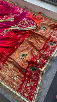 Pure Gajji Silk Lagdi Patta Saree With Sequence, Resham & Kutdana Handwork