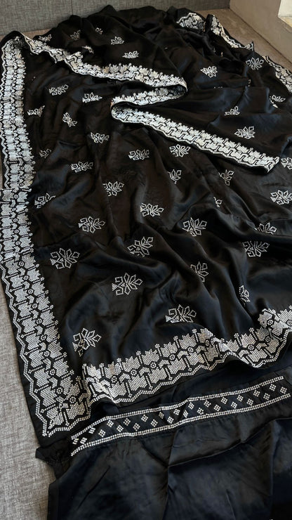 Swarovski Crystal Embellishment On Pure Satin Silk · 80 Artisan Hours of work · The Sunehri Edit