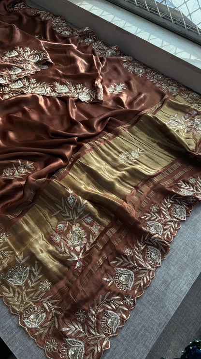 Zardozi And Pearl On Gajji Silk Lakdi Patta · 48 Artisan Hours of work · The Noor Edit
