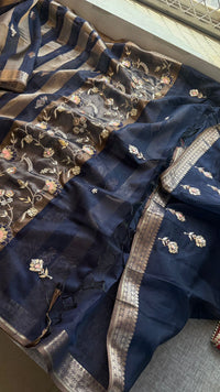 Shaahi Noor Pure Soft Silk Banarasi Saree with Handcrafted Zardozi & Pearl Accents