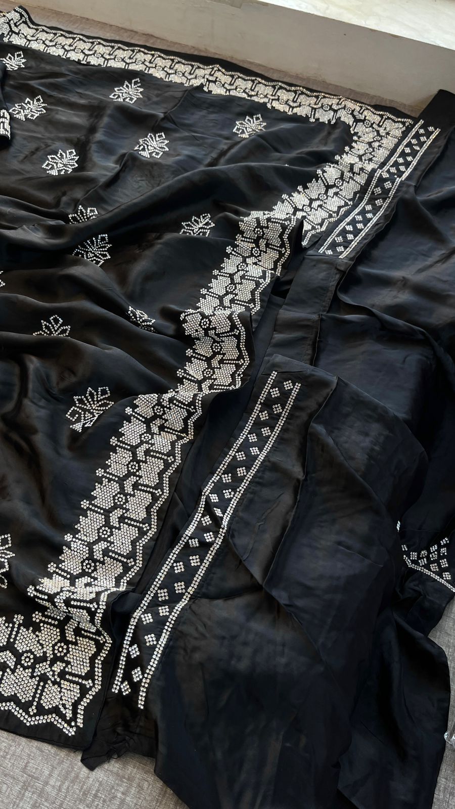 Swarovski Crystal Embellishment On Pure Satin Silk · 80 Artisan Hours of work · The Sunehri Edit