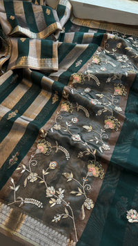 Shaahi Noor Pure Soft Silk Banarasi Saree with Handcrafted Zardozi & Pearl Accents