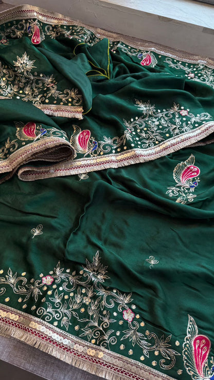 Sequins Resham And Kutdana On Gajji Silk Lakdi Patta · 40 Artisan Hours of work · The Mehfil Edit