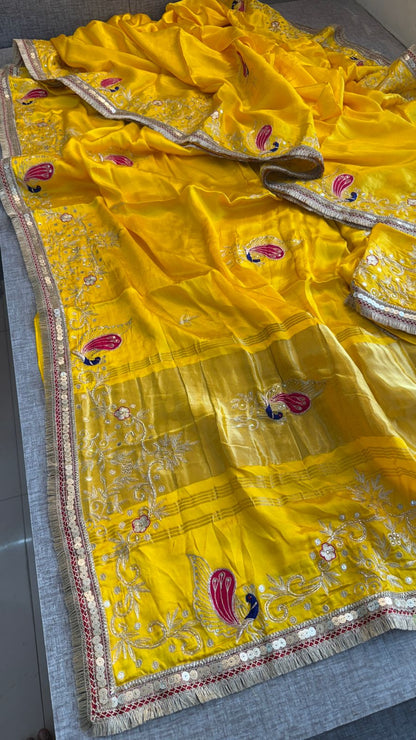 Sequins Resham And Kutdana On Gajji Silk Lakdi Patta · 40 Artisan Hours of work · The Mehfil Edit