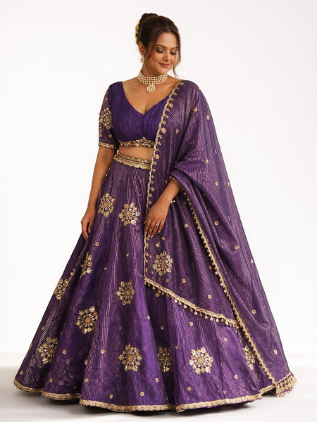 Designer Banarasi Tissue Zari Lehenga with Intricate Handwork