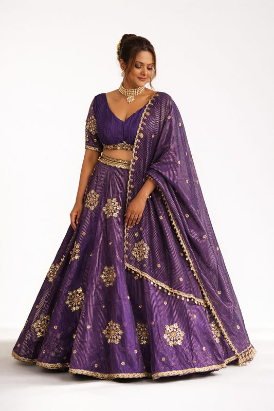 Designer Banarasi Tissue Zari Lehenga with Intricate Handwork