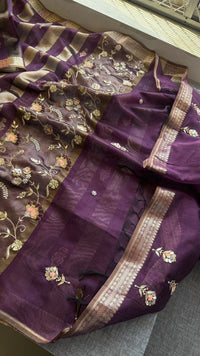 Shaahi Noor Pure Soft Silk Banarasi Saree with Handcrafted Zardozi & Pearl Accents