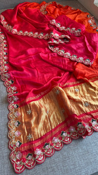 Pure Gajji Silk Lagdi Patta Saree With Zardozi, Gotapatti & Pearl Work