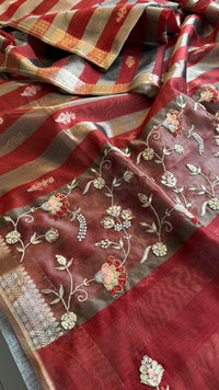 Shaahi Noor Pure Soft Silk Banarasi Saree with Handcrafted Zardozi & Pearl Accents