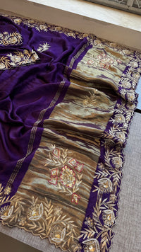 Pure Gajji Silk Lagdi Patta Saree With Zardozi & Pearl Handwork