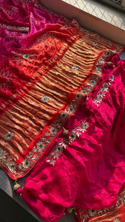 Gotta Patti And Zardozi On Bandhani Gajji Silk · 48 Artisan Hours of work · The Jashn Edit