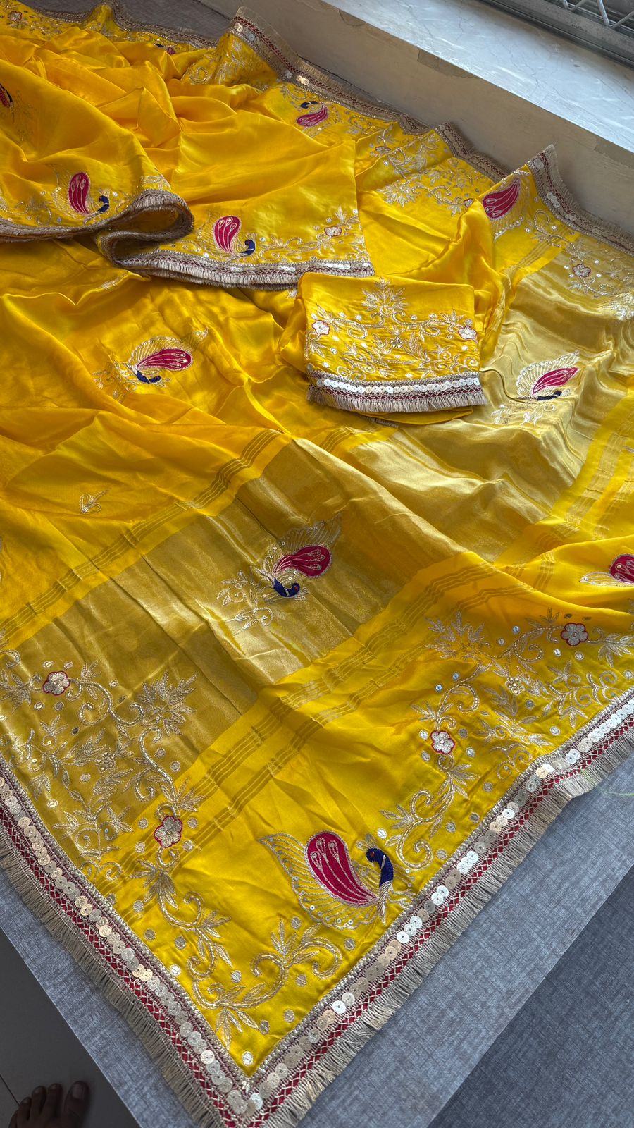 Pure Gajji Silk Lagdi Patta Saree With Sequence, Resham & Kutdana Handwork