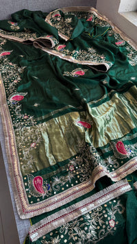 Pure Gajji Silk Lagdi Patta Saree With Sequence, Resham & Kutdana Handwork