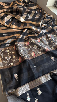 Shaahi Noor Pure Soft Silk Banarasi Saree with Handcrafted Zardozi & Pearl Accents