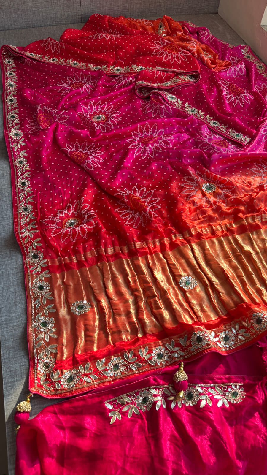 Gotta Patti And Zardozi On Bandhani Gajji Silk · 48 Artisan Hours of work · The Jashn Edit