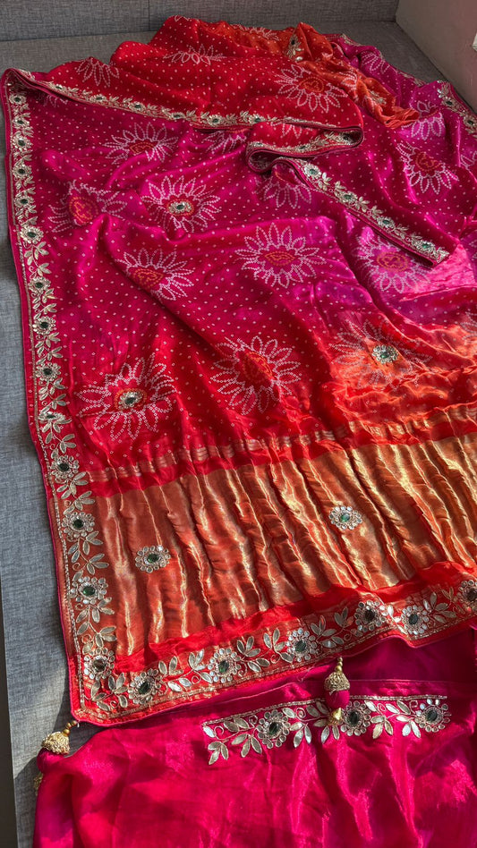 Gotta Patti And Zardozi On Bandhani Gajji Silk · 48 Artisan Hours of work · The Jashn Edit