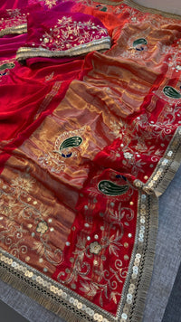 Pure Gajji Silk Lagdi Patta Saree With Sequence, Resham & Kutdana Handwork