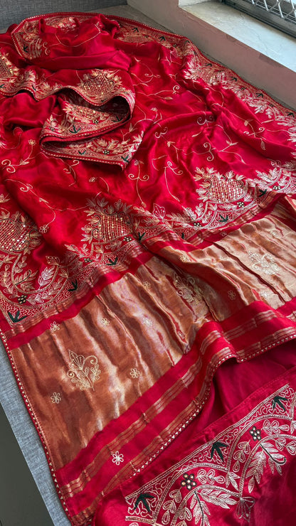 Sequins Resham And Kutdana On Gajji Silk Lakdi Patta · 40 Artisan Hours of work · The Riwaayat Edit