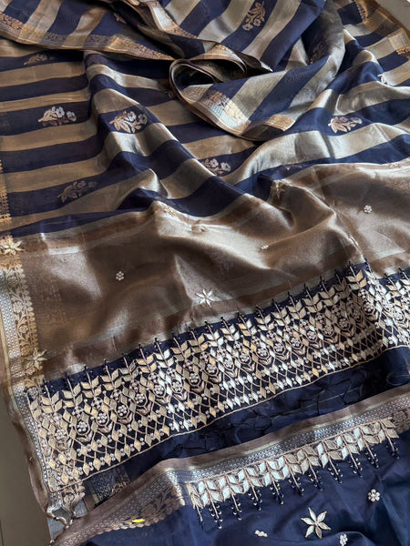 Heritage Elegance Pure Soft Silk Banarasi Saree with Zardozi, Gotapatti & Pearl Work
