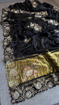 Pure Gajji Silk Lagdi Patta Saree With Zardozi & Pearl Handwork