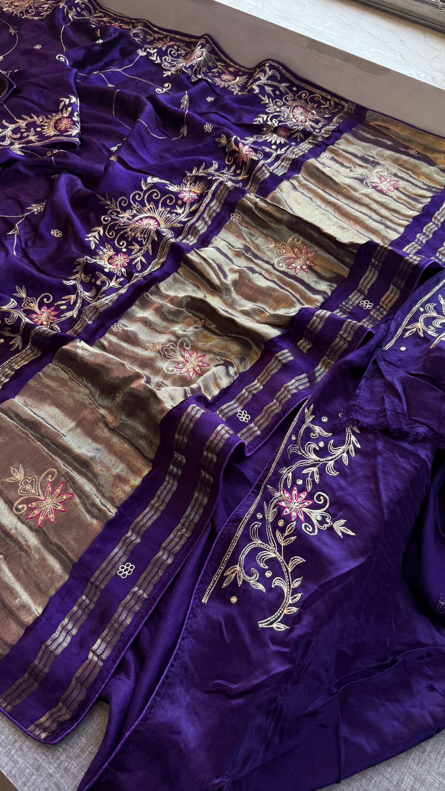 Sequins Resham And Kutdana On Gajji Silk Lakdi Patta · 40 Artisan Hours of work · The Riwaayat Edit