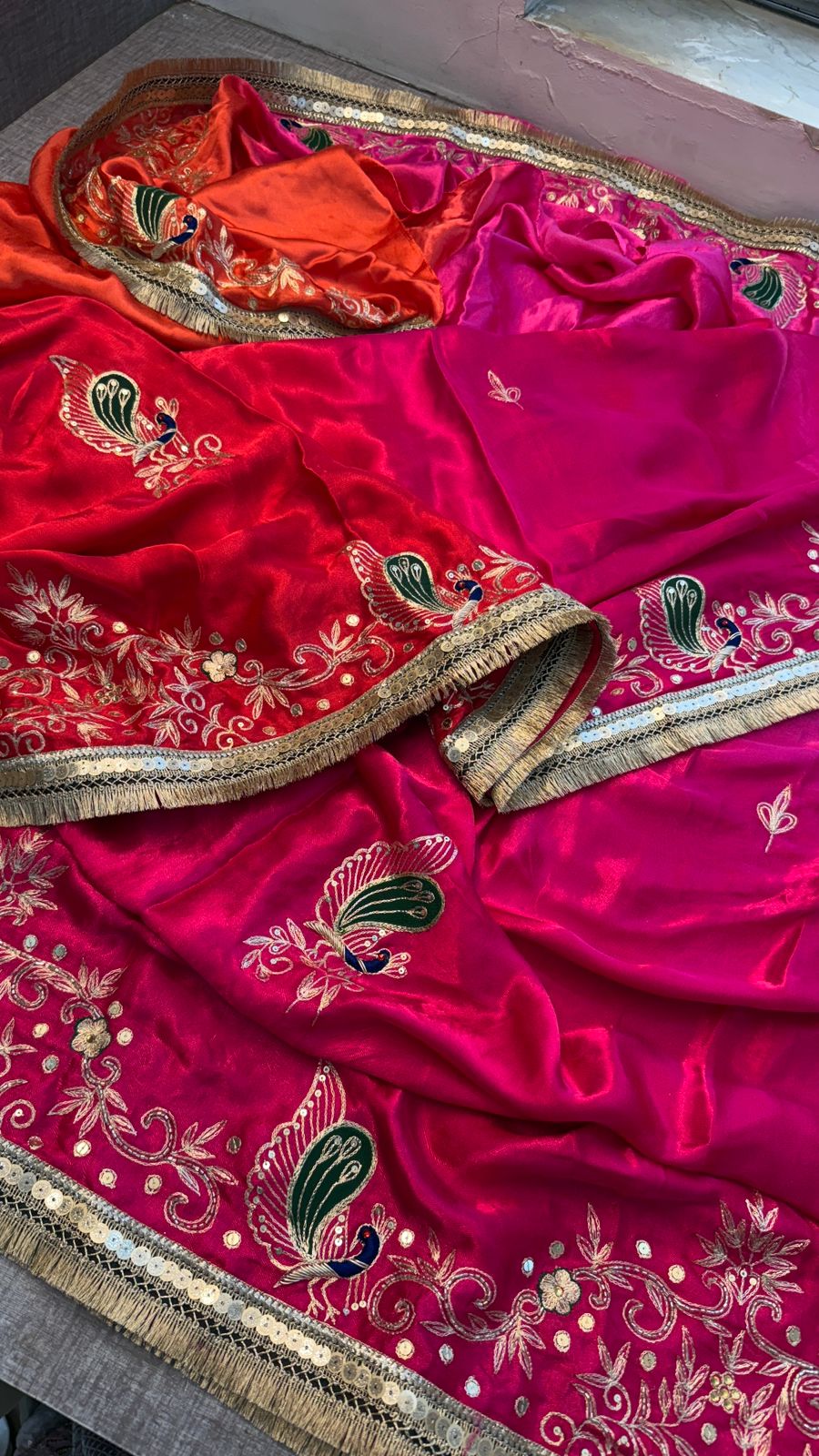 Pure Gajji Silk Lagdi Patta Saree With Sequence, Resham & Kutdana Handwork