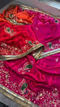 Pure Gajji Silk Lagdi Patta Saree With Sequence, Resham & Kutdana Handwork